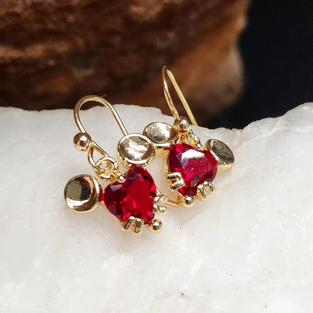 Mickey Mouse Read Heart Swarovski Crystals Luxury Gold Plated Earrings
